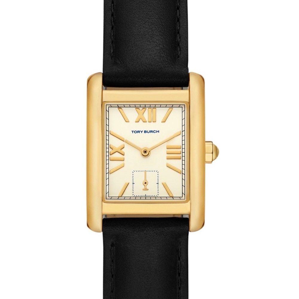 Tory Burch Eleanor TBW1076 Cream Dial Black Leather Strap Women’s Watch